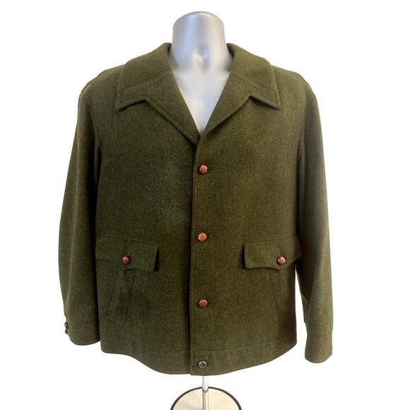 Weyrer Austria 'Ravit Modell' Wool Military Leather Patches Coat Jacket Green L - Picture 1 of 16